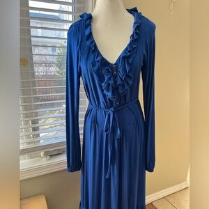 [10]VTG Together Blue Ruffled V-Neck Tiered Midi Dress